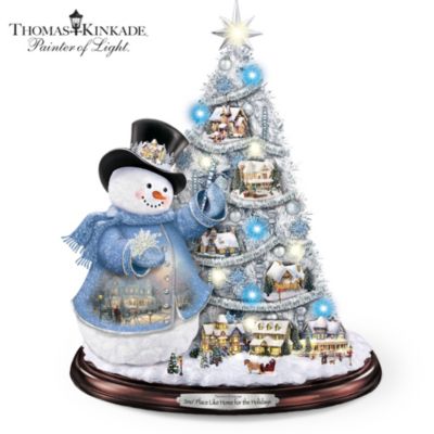 thomas kinkade snowman with village moving train