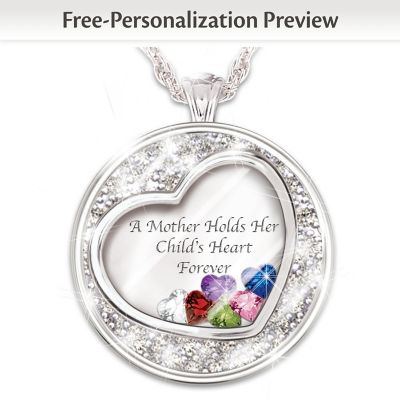 mother pendant heart birthstone necklace child personalized holds mom names birthstones bradford exchange