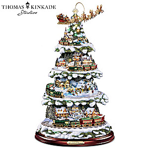 Thomas Kinkade Animated Tabletop Christmas Tree With Train: Wonderland Express